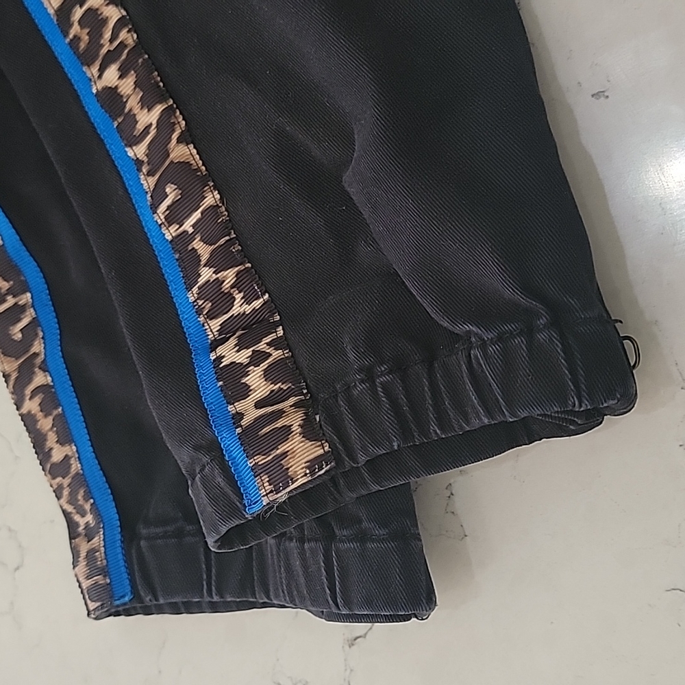 Pam & Gela black cargo jogger moto pants leopard and blue racer stripe size 26 - Picture 14 of 15